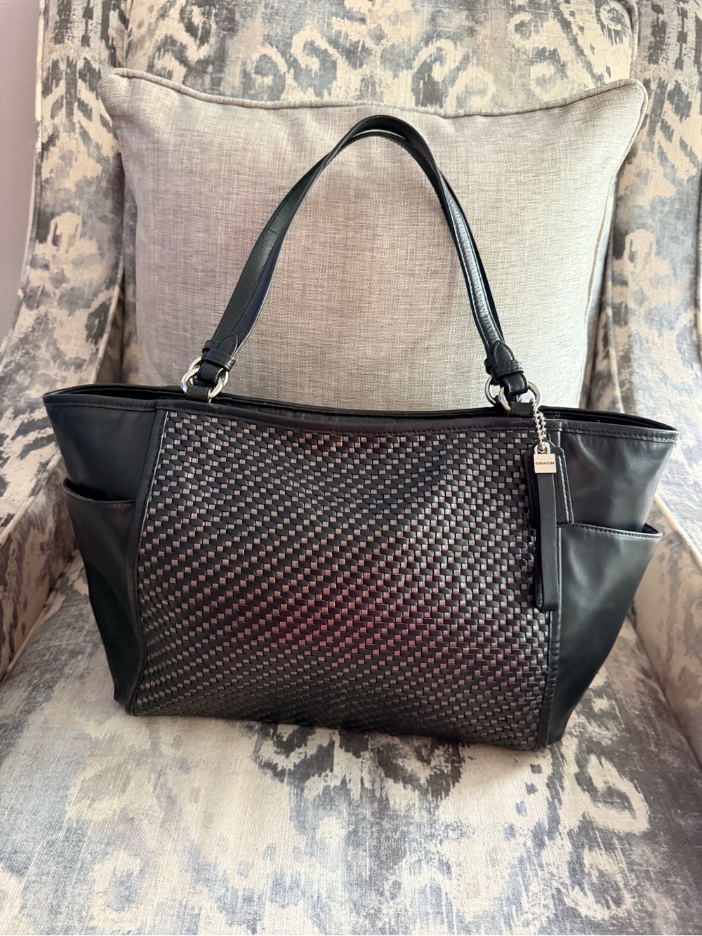 Coach Black Woven-Front Shoulder Tote